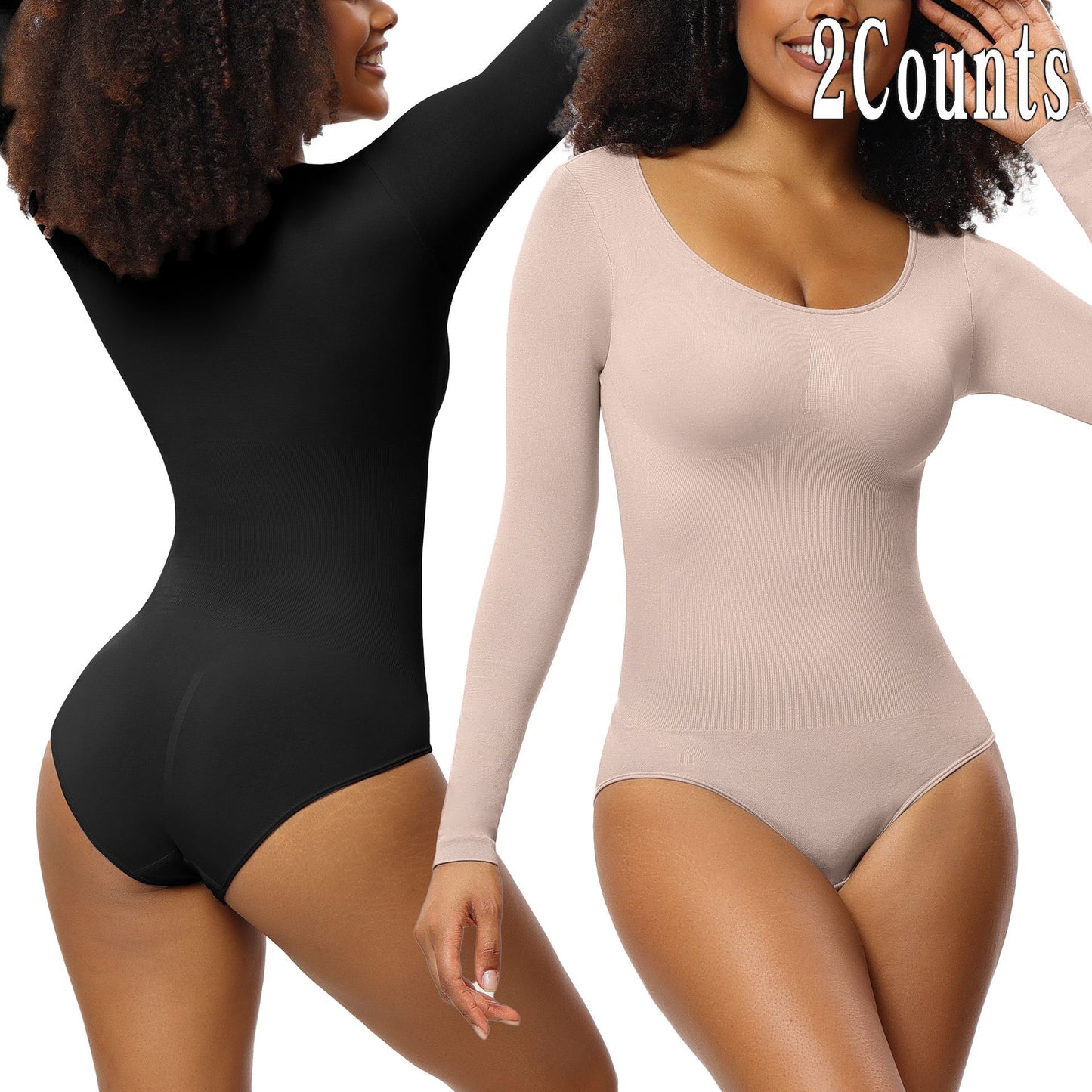 New Jumpsuit Women's Bottoming Shirt Long Sleeve Corset One-piece Corset Black Skin 2PCs Set