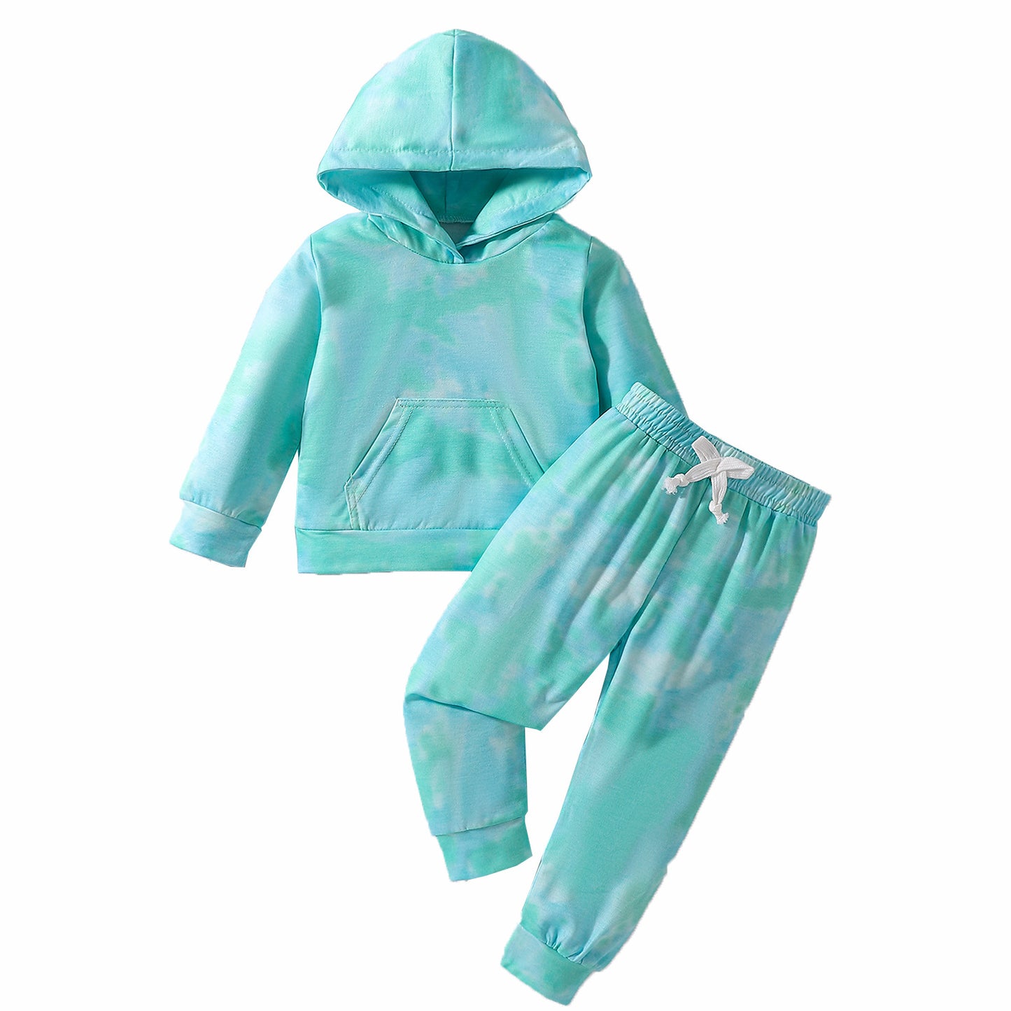 Hot New Items at Buy Center: Girls' Tie-dye Long-sleeved Trousers Hooded Suits Sky Blue