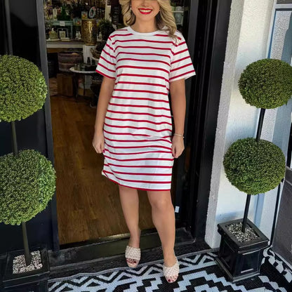 New Fashion Striped Round Neck Dress Women