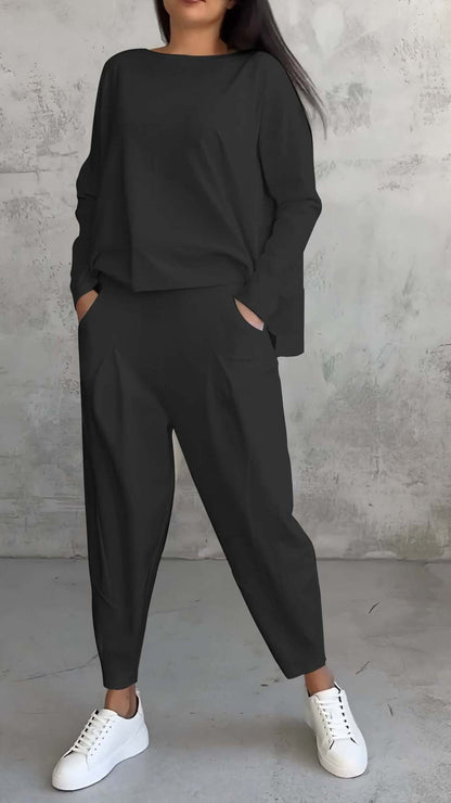 New Women's Irregular Design Long-sleeved Sweater Harem Pants Suit Black