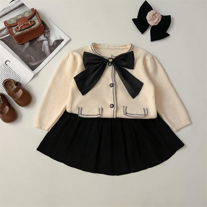 Fresh on the Scene at Buy Center: Autumn And Winter Bowknot Knitted Puff Sleeve Classic Style Beige Big Bow Suit