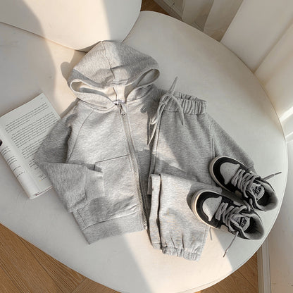 Hot New Items at Buy Center: Children's Fried Street Autumn Boyish Look Sports Two-piece Set Gray