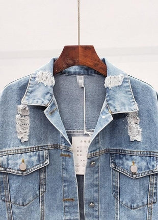 Loose Korean Style Jacket Heavy Industry Ripped Denim