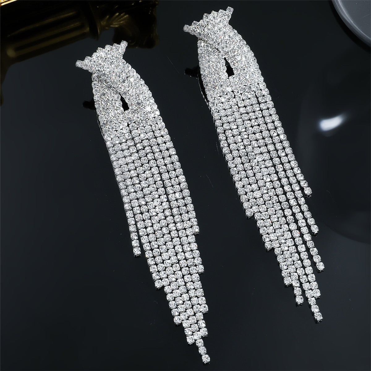 Luxury Sparkling Full Rhinestone Long Fringe Earrings