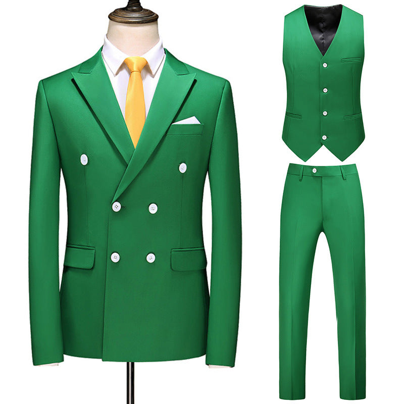 Hot New Arrivals at Buy Center: Men's Oversized Double Breasted Solid Color Suit Three Piece Set Green