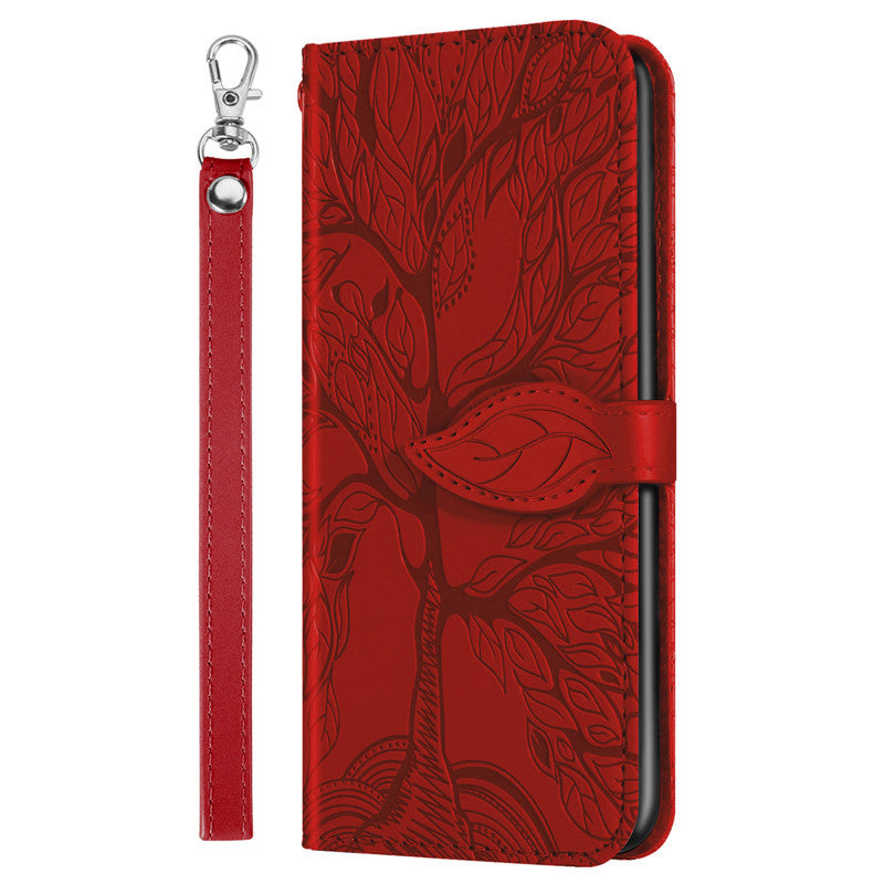 Now Available at Buy Center: Retro Lucky Tree Embossed Leather Phone Case Protective Red