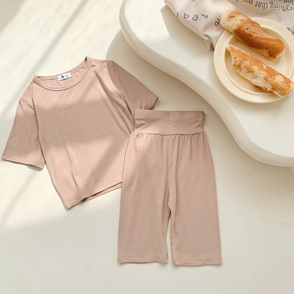 Hot New Items at Buy Center: Modal Children's Pajamas Short-sleeved Thin Bellyband Homewear Suit Wide Waist Light Coffee