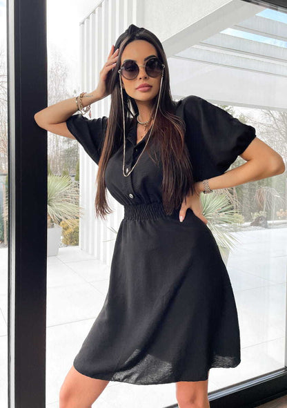 Trending Now at Buy Center: Women's Fashion Tailored Collar Button Waist-tight Dress Black