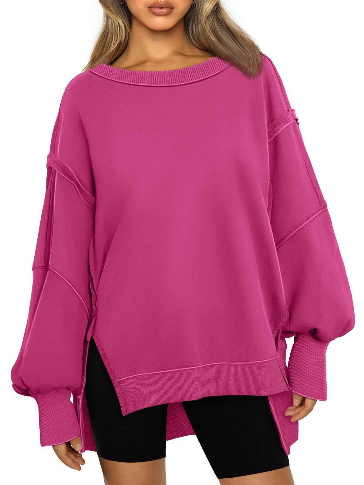 Fresh Arrivals at Buy Center: Women's Hooded Fashion Round-neck Sweater Rose Red