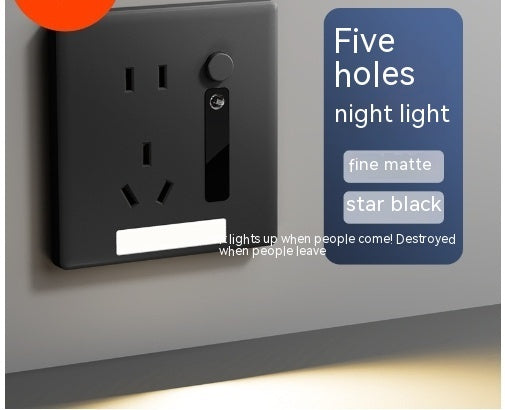 Newly Released at Buy Center: Human Body Induction Floor Five-hole Socket Type-c Embedded Small Night Lamp Bedside Panel Pure White Black Five Hole Induction Lamp