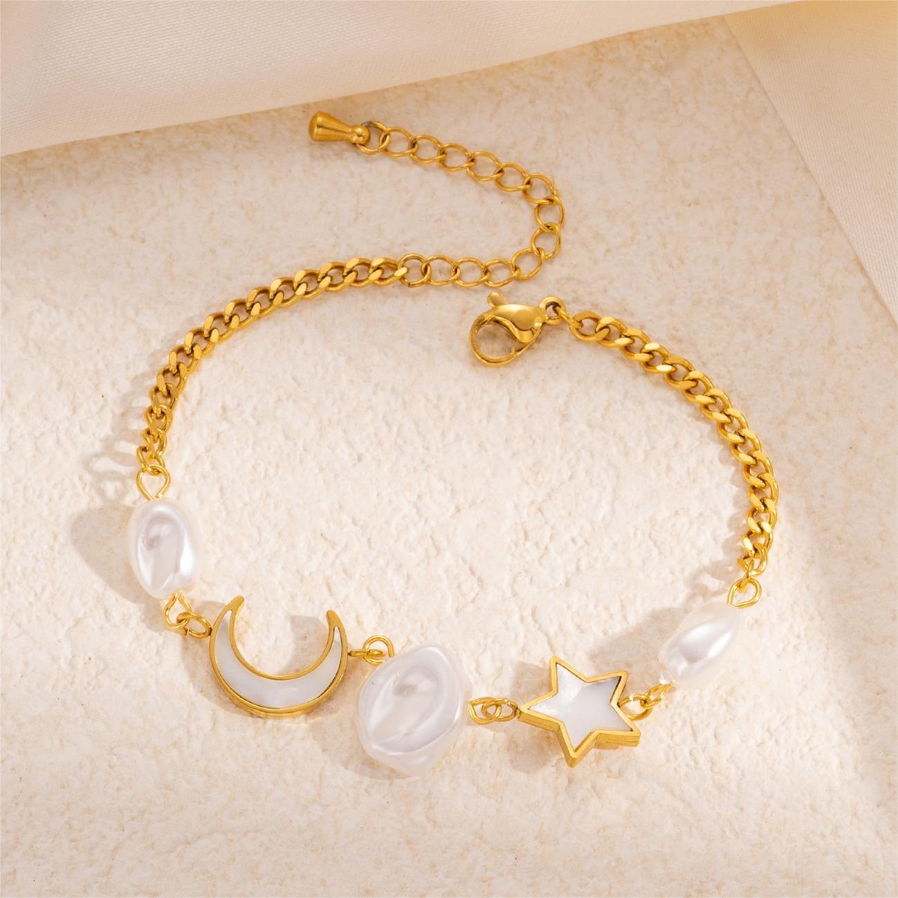 Buy Center Hot Pick-Titanium Steel Star Moon Pearl Bracelet Female Simple And Gentle Moon XINGX Bracelet Titanium Steel