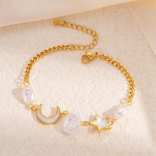 Buy Center Hot Pick-Titanium Steel Star Moon Pearl Bracelet Female Simple And Gentle Moon XINGX Bracelet Titanium Steel