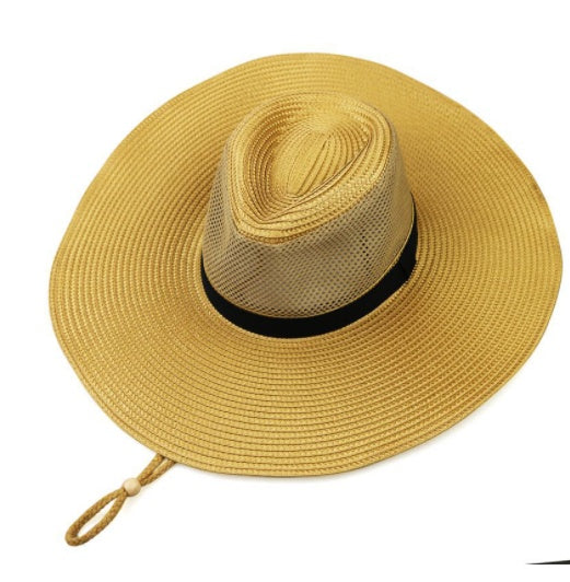 Sombrero de paja de ala grande de malla transpirable para hombre, protección solar para exteriores