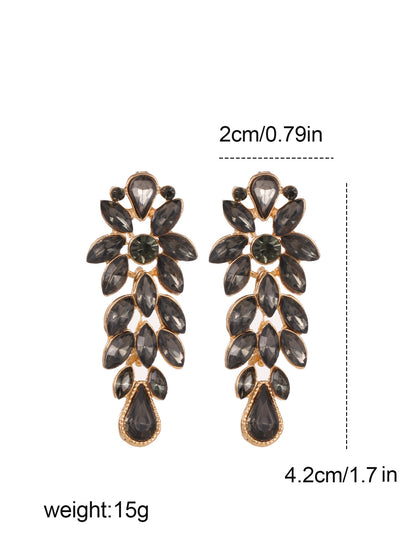 Newly Released at Buy Center: European And American Fashion Geometric Leaves Sparkling Crystal Pendant Earrings, Versatile Earrings For Women's Temperament