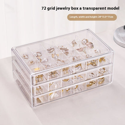 Just Arrived at Buy Center: Transparent Jewelry Storage Box Multi-layer Large Capacity Rings Ear Studs Necklace Bracelet Household Drawer Transparent Color 72Grid