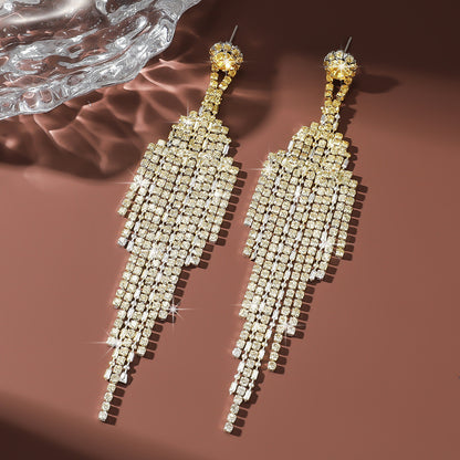 Buy Center Top Rated-Full Rhinestone Tassel High-grade Affordable Luxury Style Unique Design Earrings 80114702 Champagne