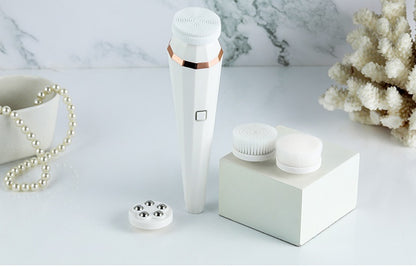 Fresh Arrivals at Buy Center: 4 In 1 USB Rechargeable Electric Facial Cleansing Brush Soft Skin Care Portable Massager Face Brush Deep Cleaning Device White USB