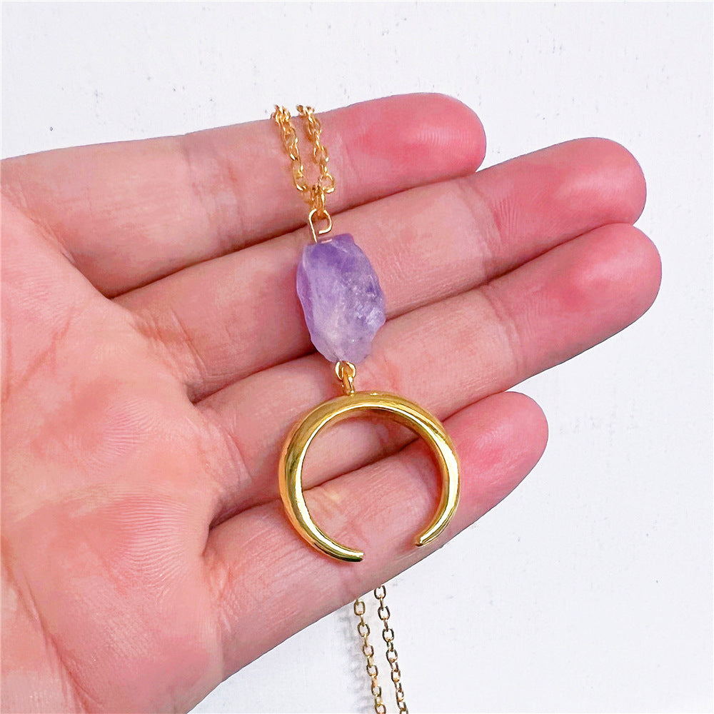 Buy Center Handpicked- Natural Irregular Amethyst Pendant Necklace Gold