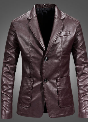 Slim Handsome Spring Leather Jacket Small Suit Men