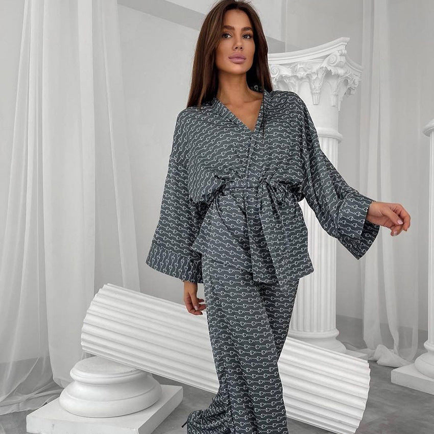 Newly Arrived at Buy Center: Printed Loose Cardigan Nightgown Trousers Suit