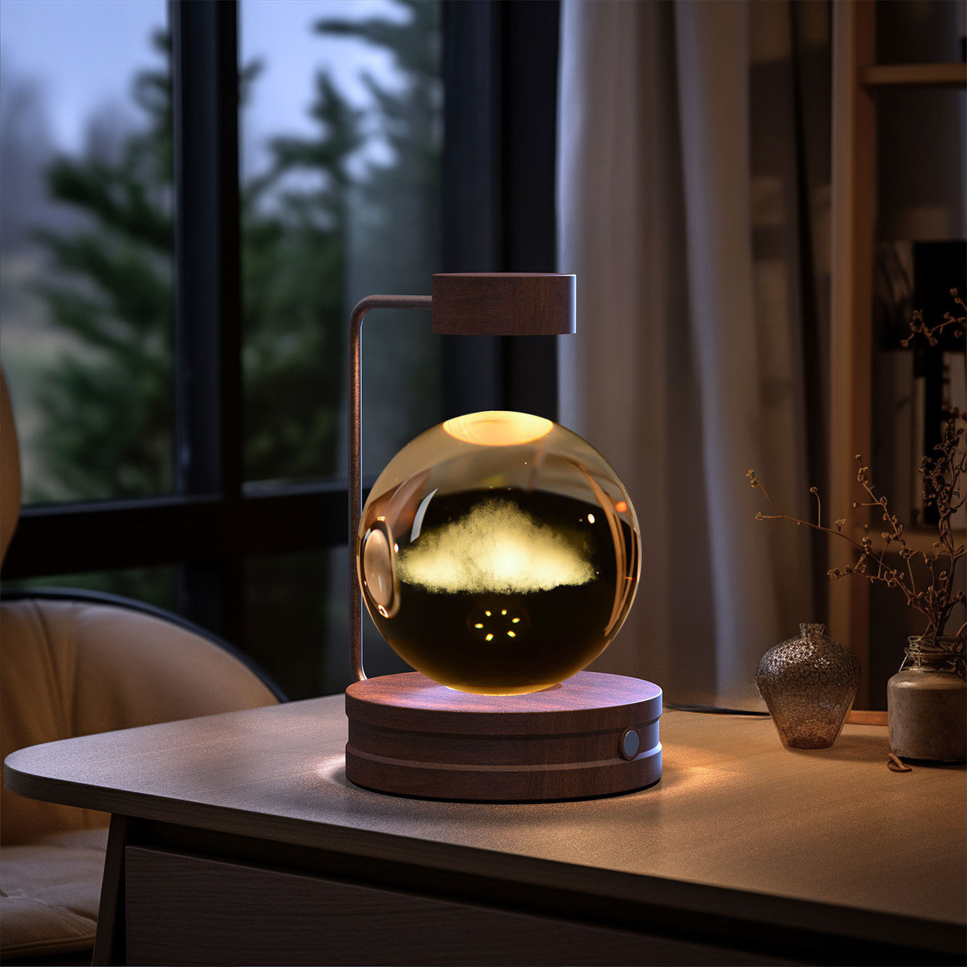 Crystal Ball Cosmic Dinosaur Indoor Night Light USB Power Warm Bedside Light Birthday Gift Night Lamp Clouds Dark wood