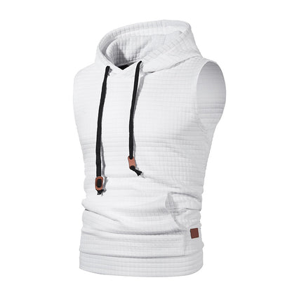 Men's Jacquard Sleeveless Solid Color Knitted Hoodie Buy Center