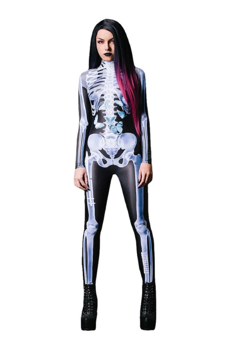 Fresh Arrivals at Buy Center: Halloween Long Sleeve Tights See-through Skeleton 3D Printed One-piece