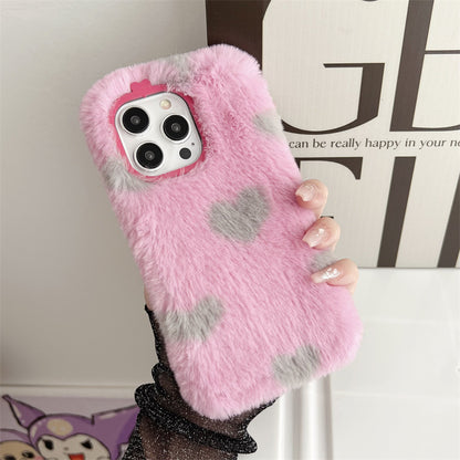 Fresh on the Scene at Buy Center: Japan And South Korea Plush Loving Heart Phone Case Plush Purple Bottom Gray Heart