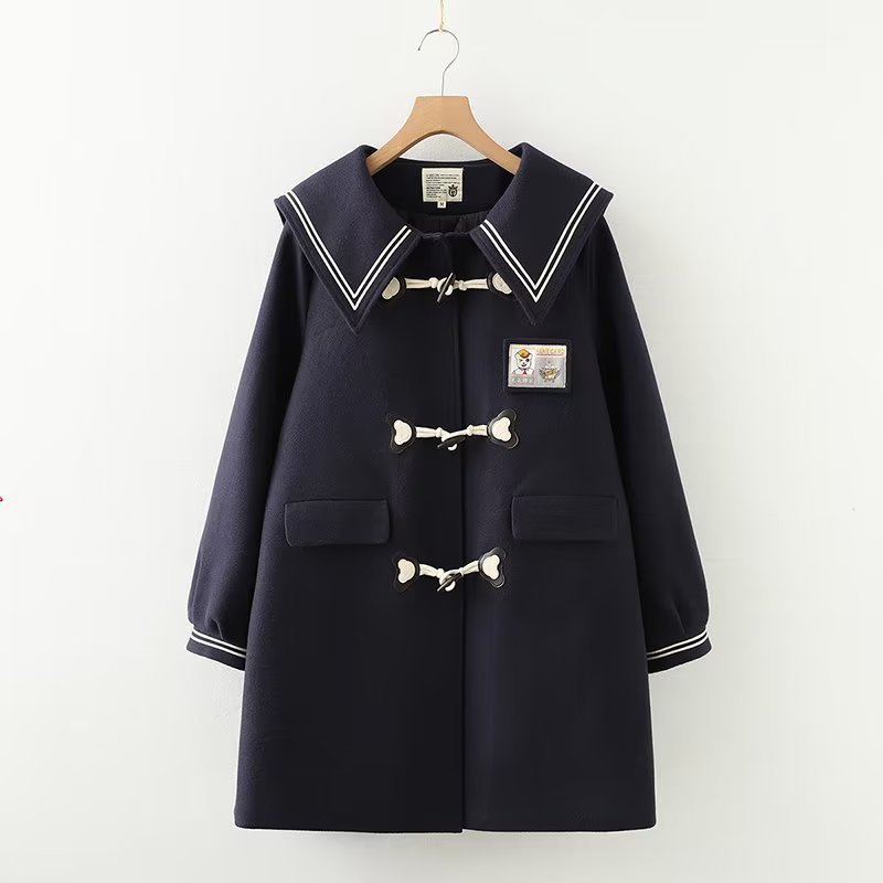 Labeling Chest Embroidered Bear Wooden Buckle Mid-length Warm Coat Buy Center