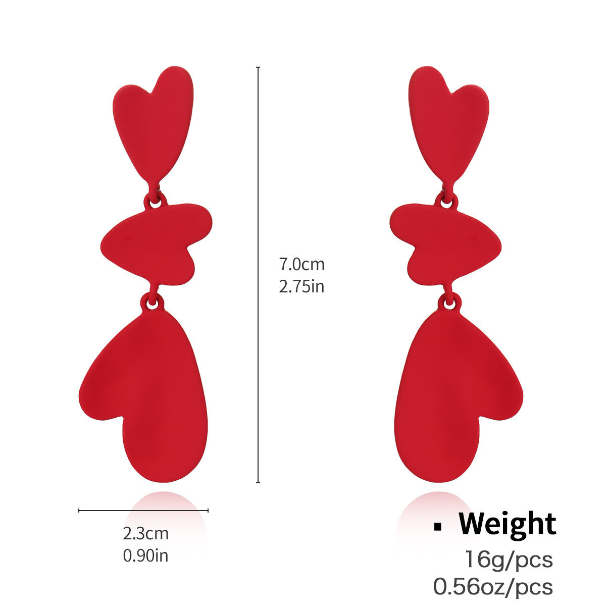 Red Geometric Heart Shape Stud Earrings Female Spray Paint Buy Center