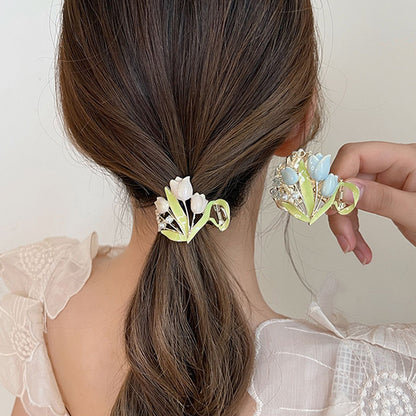 Tulips High Ponytail Hair Claws Barrettes Women Back Of Head Fixed Artifact Headband