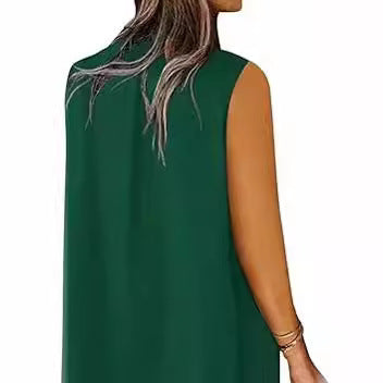 Buy Center Hot Pick-Sleeveless Elegant V-neck Loose Solid Color Dress Women