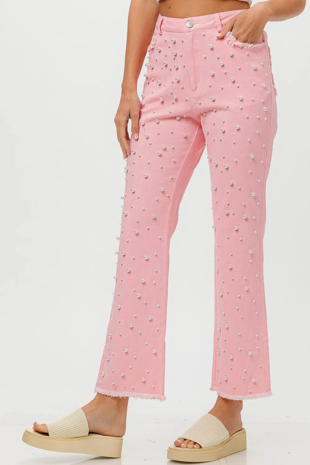 BiBi Washed Pearl Embellished Pants Buy Center