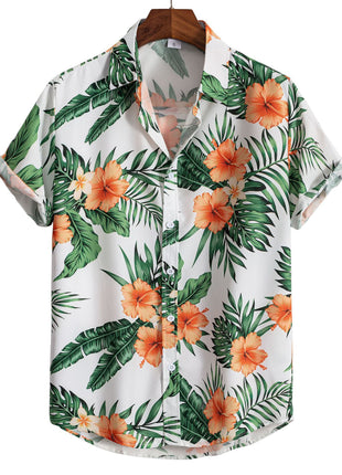 Men's Short-sleeved Shirt 3D Digital Printing Hawaiian Trendy Cardigan Shirt