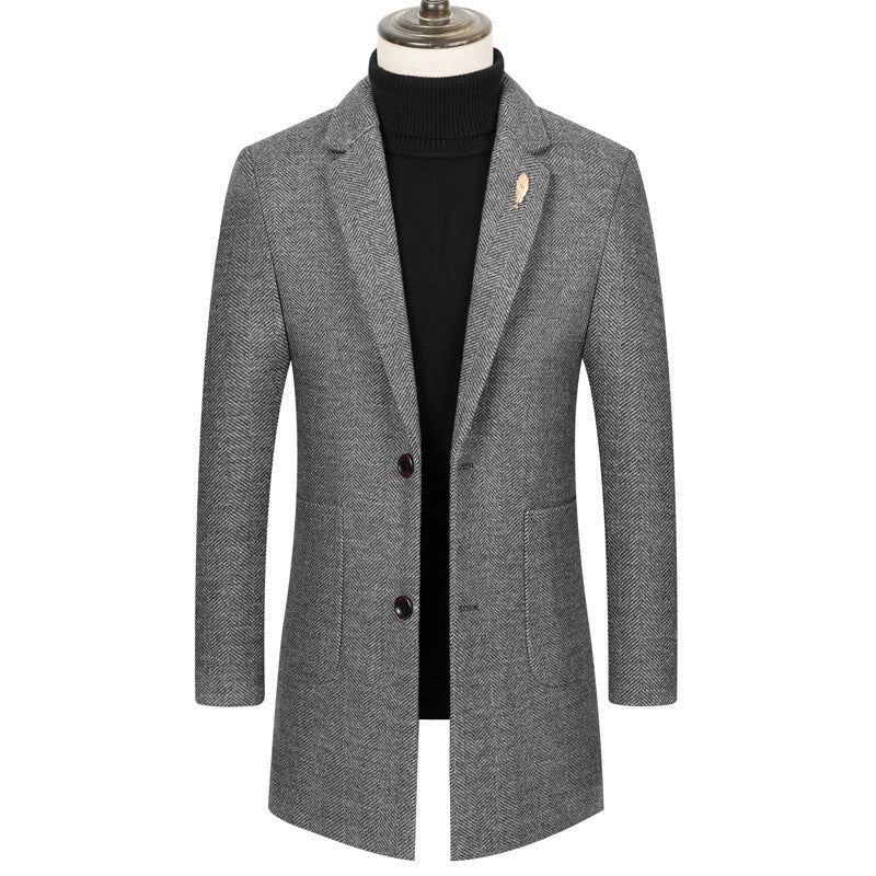 Manteau en cachemire coupe slim à chevrons et revers pour homme