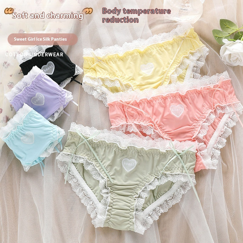 Just Arrived at Buy Center: Soft Ice Silk Underwear Women's Double-layer Antibacterial Lace Lace Briefs