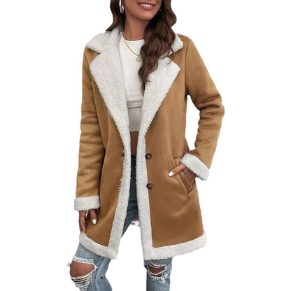 Women's Long-sleeved Lapel Deerskin Velvet Thick Woolen Coat Buy Center