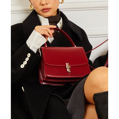 Trending Now at Buy Center: Crossbody Genuine Leather Saddle Bag Women Wine Red 20X8X16cm