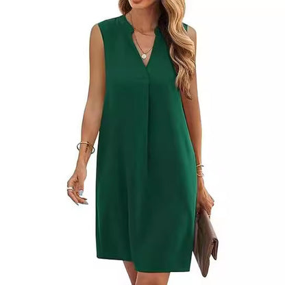 Buy Center Hot Pick-Sleeveless Elegant V-neck Loose Solid Color Dress Women