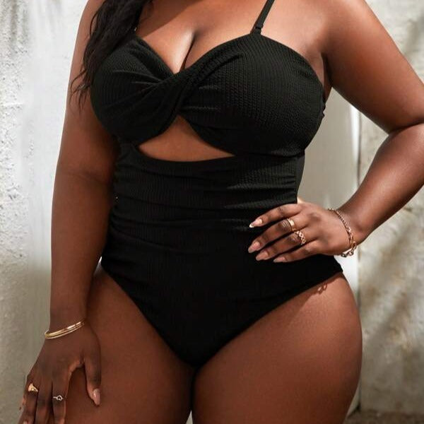 New Plus Size Women's Black Slimming Sling Triangle One-piece Swimsuit