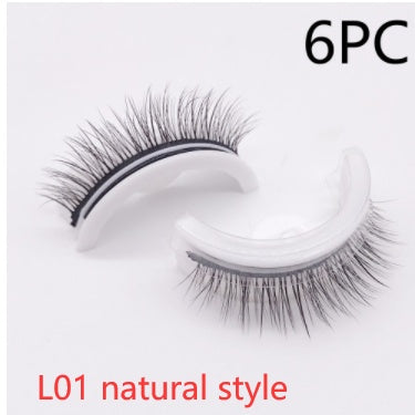 Buy Center Premium-Reusable 3D Mink Lashes Natural False Eyelashes Self Adhesive Fake Glue Free Makeup Eyelash Extension Silk L01 natural style Crystal box 6PCS