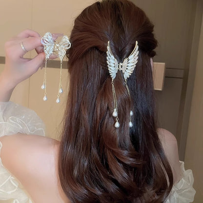 Élégante épingle à cheveux à pompon en perles dorées de haute qualité