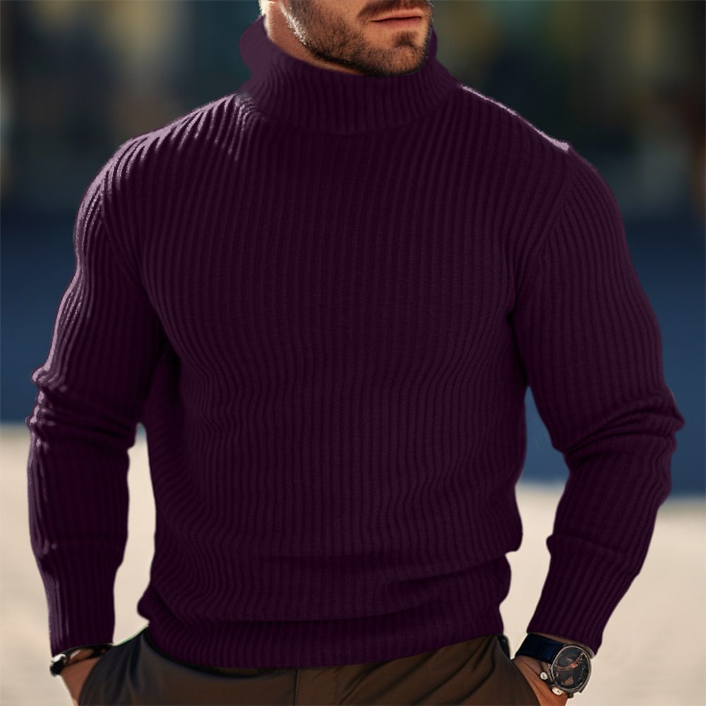 Autumn And Winter Turtleneck Solid Color Striped Sweater Men Buy Center