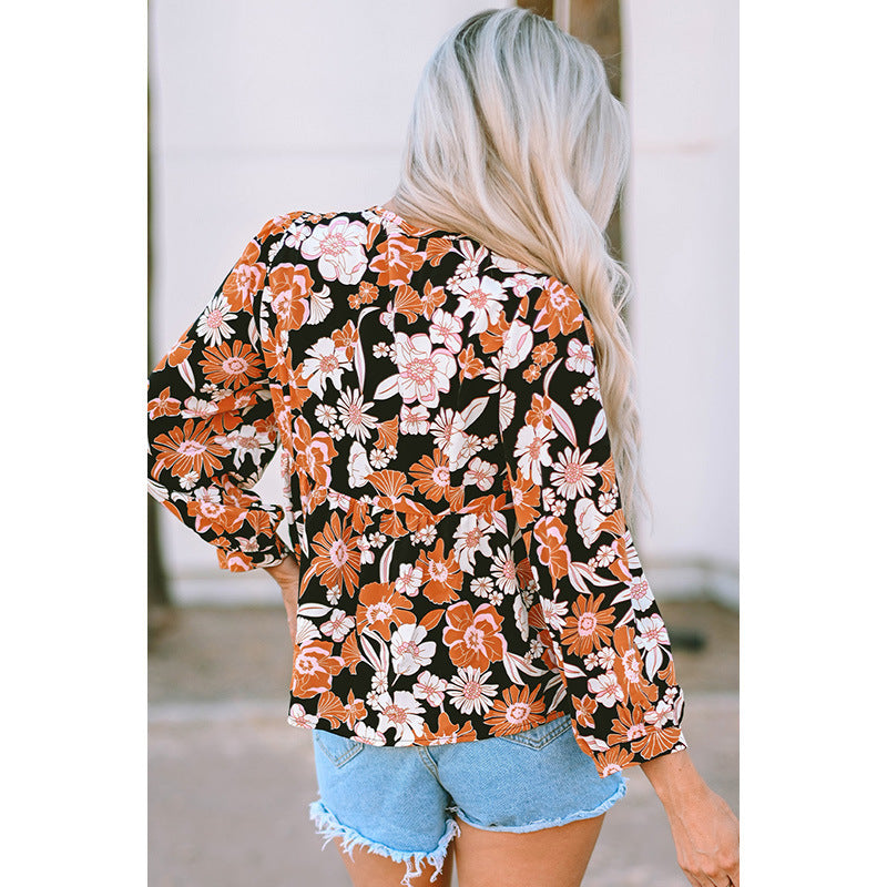 Newly Released at Buy Center: Women's Floral Print Lace Casual Style Pullover Shirt