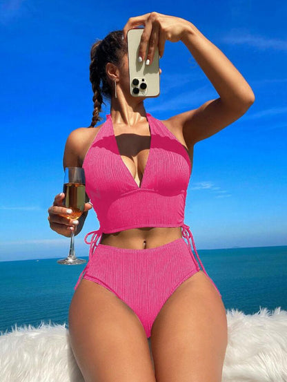 Hot New Items at Buy Center: Women's Fashion Statement Lace Up Halter Bikini Pink