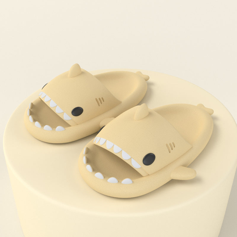 Adult's Slippers Indoor Outdoor Funny Shark Cartoon Beige