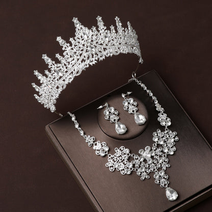 Bridal Headdress Crown Vintage Necklace Three-piece Earrings Set Pack