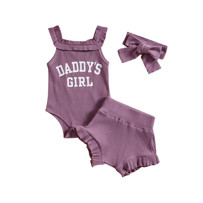 Fresh on the Scene at Buy Center: Girls Sling Romper Letter Printed Shorts Headscarf Suit Purple