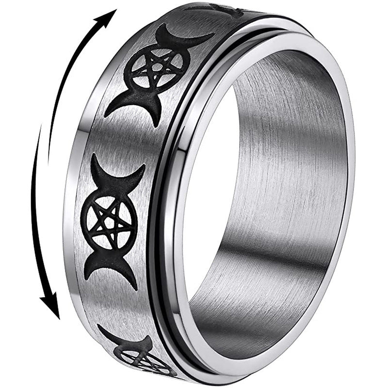 Buy Center Exclusive Offer-Titanium Steel Ring Star Moon Rotatable Silver Star Moon Ring