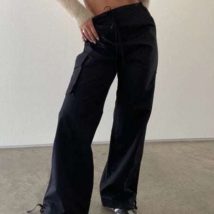 Mid-waist Three-dimensional Pocket Trousers | Women's Clothing-Bottoms-Wide Leg Pants | Buy Center